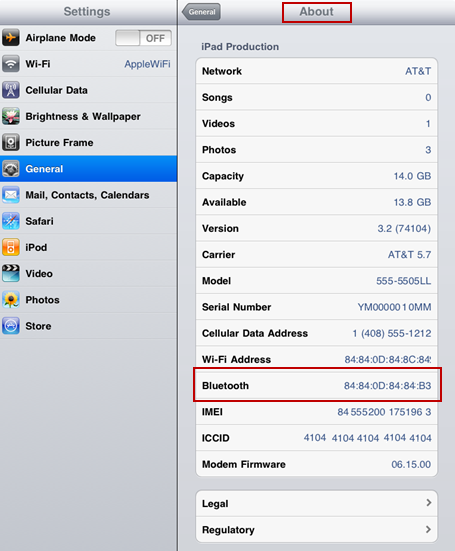 find the mac address for built in bluetooth